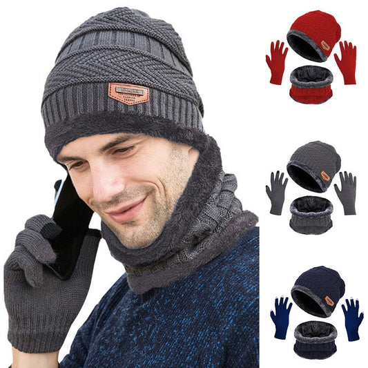 3pcs/set Fashion  Knitted Hat Men Women's Winter 2021 Hats With Scarves And Touch Screen Gloves Thick Warm Beanie Hat Men Caps