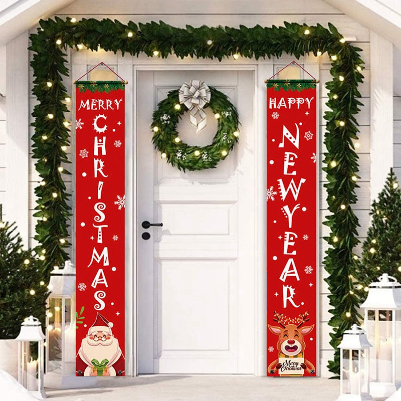 Christmas Door Decoration 2022 Merry Christmas Banner Decor for Home Hanging Xmas Ornament Navidad Happy New Year Gift 2023