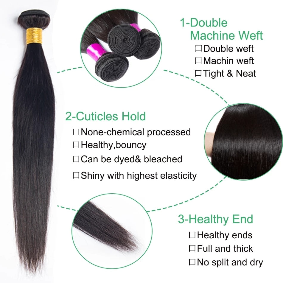 100% Human Hair Straight Bundles Bone Straight  Bundles 28 30 inch Virgin Hair 3 4 Bundles Brazilian Weave Human Hair Extensions