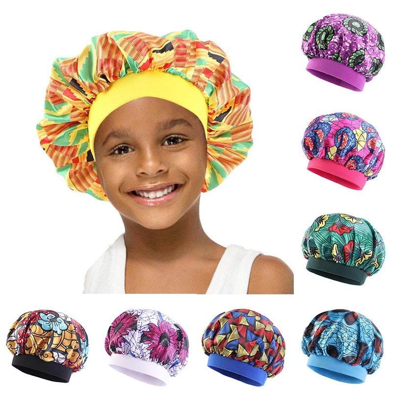 Baby Silky Satin Bonnet Sleep Cap Children Girl Night Turban Children Solid Headwear Cute Headwrap Hat Fashion Hair Wear