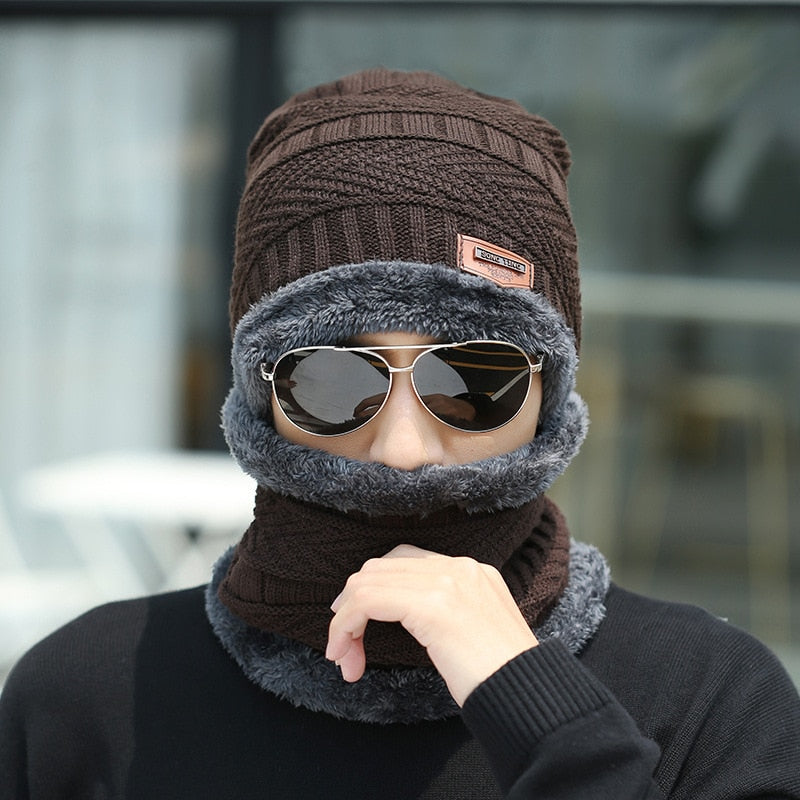 2022 Winter Beanie Hat for Men Knitted Hat Winter Cap Beanie Women Thick Wool Neck Scarf Cap Balaclava Mask Bonnet Hats Set