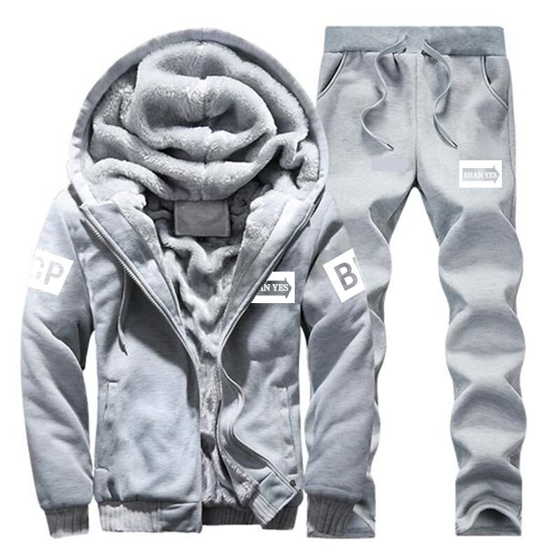 2 Pieces Sets Tracksuit Men New Brand Autumn Winter Thick Hooded Sweatshirt Coat+Pants Male Outfit Sportswear Set Chandal Hombre