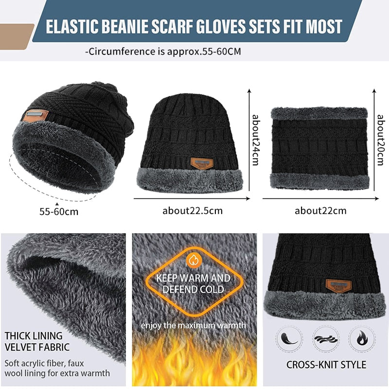 2022 Winter Beanie Hat for Men Knitted Hat Winter Cap Beanie Women Thick Wool Neck Scarf Cap Balaclava Mask Bonnet Hats Set