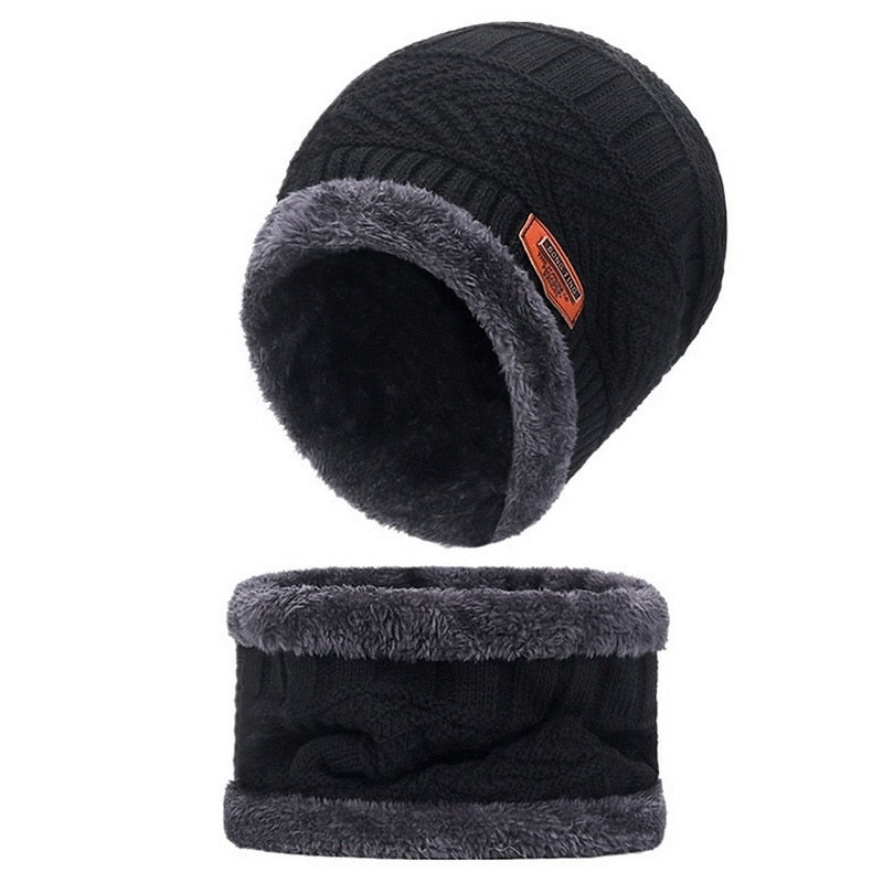 3pcs/set Fashion  Knitted Hat Men Women's Winter 2021 Hats With Scarves And Touch Screen Gloves Thick Warm Beanie Hat Men Caps