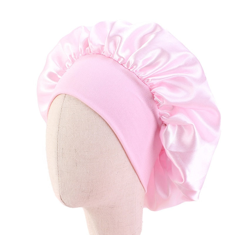 Baby Silky Satin Bonnet Sleep Cap Children Girl Night Turban Children Solid Headwear Cute Headwrap Hat Fashion Hair Wear