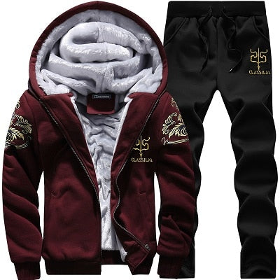 2 Pieces Sets Tracksuit Men New Brand Autumn Winter Thick Hooded Sweatshirt Coat+Pants Male Outfit Sportswear Set Chandal Hombre