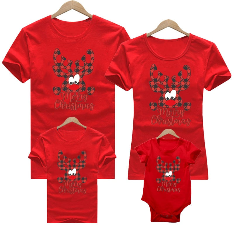 Christmas family outfit Tshirt Mommy Daddy Deer Santa Christmas outfits for kids Baby romper red christmas clothes