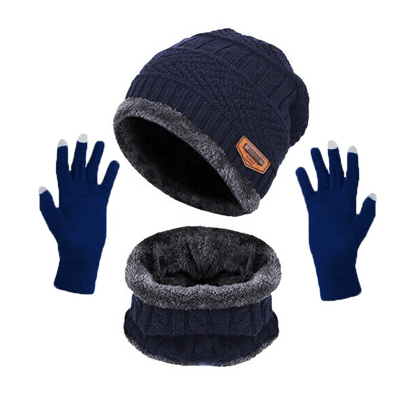 3pcs/set Fashion  Knitted Hat Men Women's Winter 2021 Hats With Scarves And Touch Screen Gloves Thick Warm Beanie Hat Men Caps