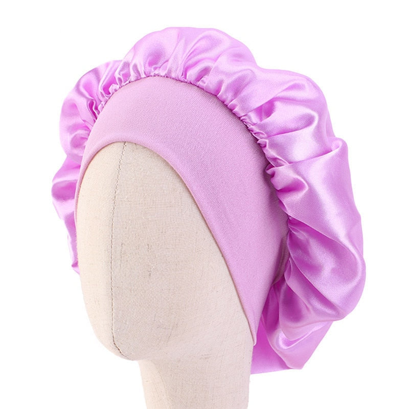 Baby Silky Satin Bonnet Sleep Cap Children Girl Night Turban Children Solid Headwear Cute Headwrap Hat Fashion Hair Wear