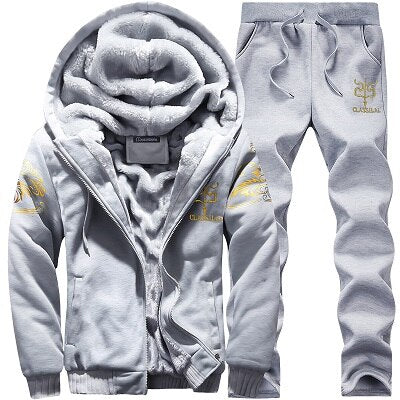 2 Pieces Sets Tracksuit Men New Brand Autumn Winter Thick Hooded Sweatshirt Coat+Pants Male Outfit Sportswear Set Chandal Hombre