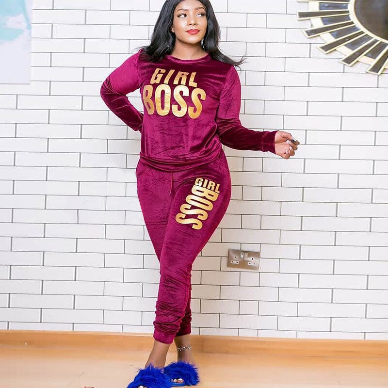 CM.YAYA New XL-5XL Letter Print Velvet Women's Set Sweatshirt Top Jogger Pants Suit Tracksuit Two Piece Set Fitness Outfit