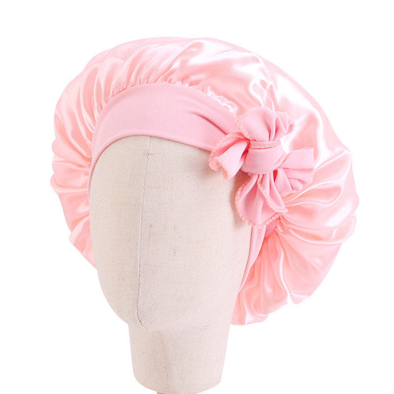 Baby Silky Satin Bonnet Sleep Cap Children Girl Night Turban Children Solid Headwear Cute Headwrap Hat Fashion Hair Wear