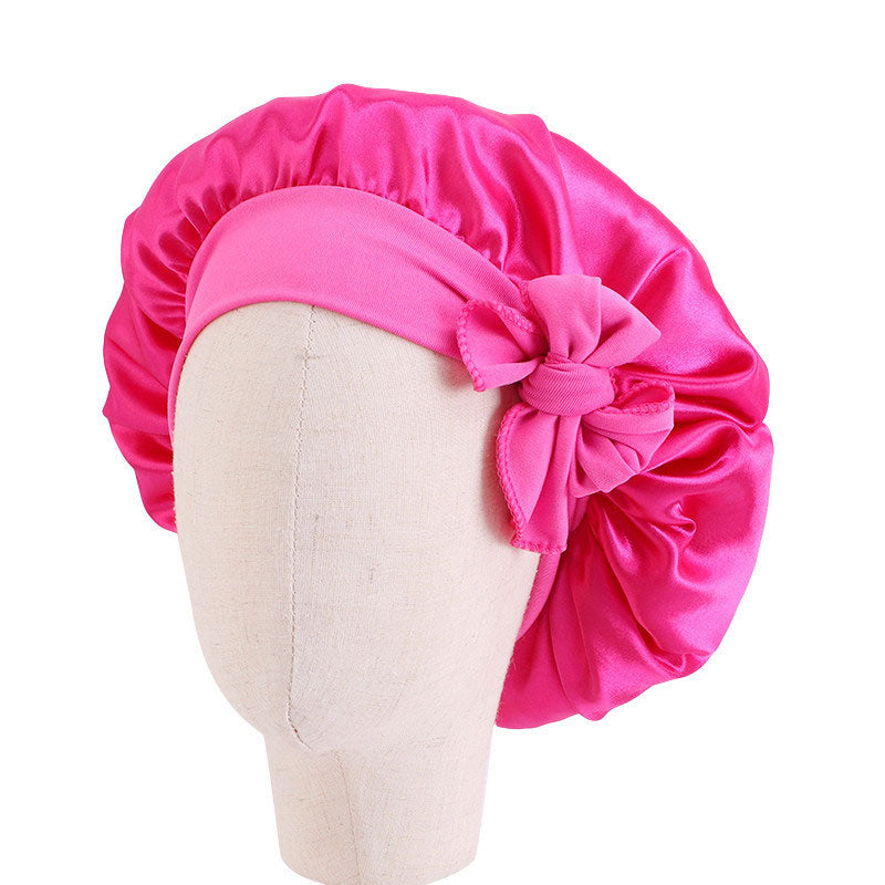 Baby Silky Satin Bonnet Sleep Cap Children Girl Night Turban Children Solid Headwear Cute Headwrap Hat Fashion Hair Wear