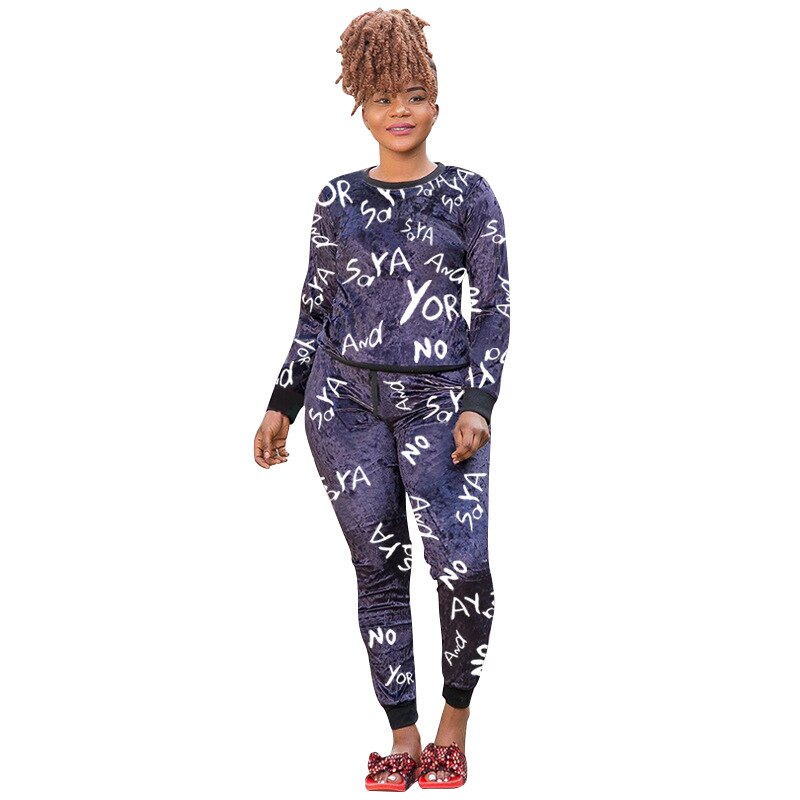 CM.YAYA New XL-5XL Letter Print Velvet Women's Set Sweatshirt Top Jogger Pants Suit Tracksuit Two Piece Set Fitness Outfit