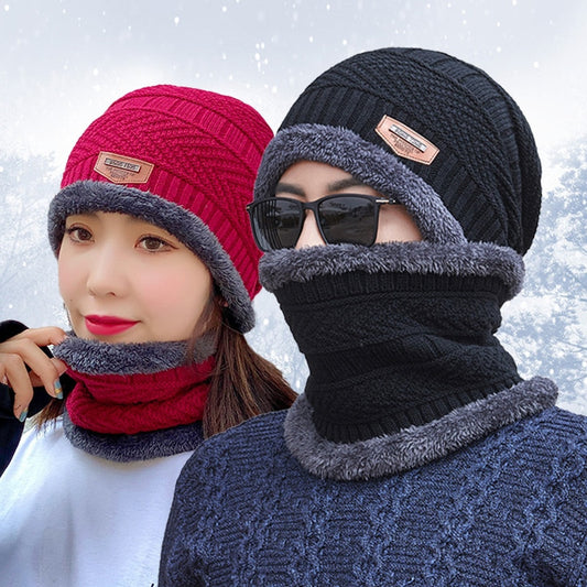 2022 Winter Beanie Hat for Men Knitted Hat Winter Cap Beanie Women Thick Wool Neck Scarf Cap Balaclava Mask Bonnet Hats Set