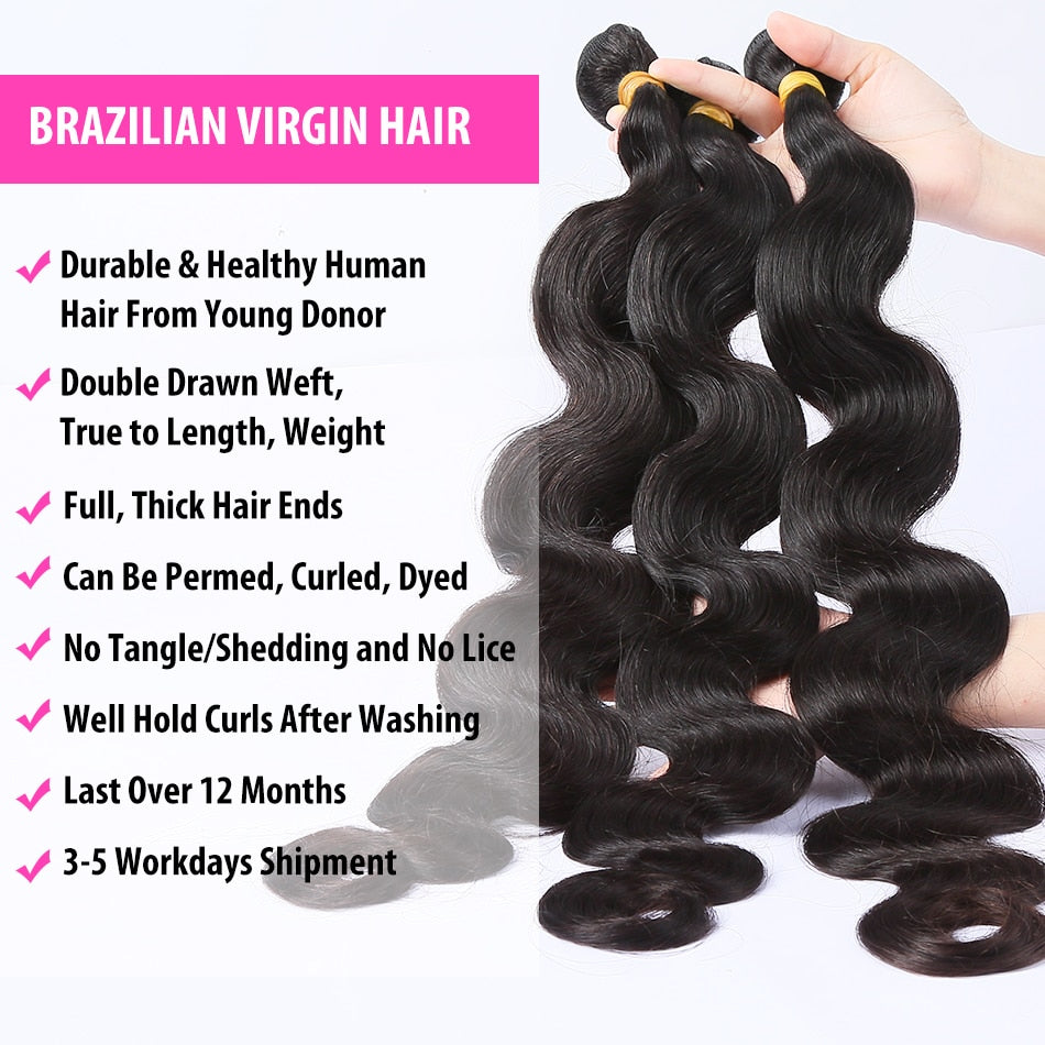 Brazilian Hair Weave Bundles Loose Body Wave 1 3 4 Bundles Virgin Remy Human Hair Bundles Raw Hair Extensions Tissage 28 30 Inch