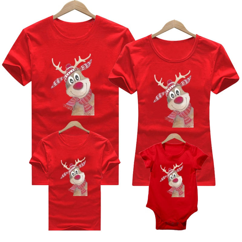 Christmas family outfit Tshirt Mommy Daddy Deer Santa Christmas outfits for kids Baby romper red christmas clothes