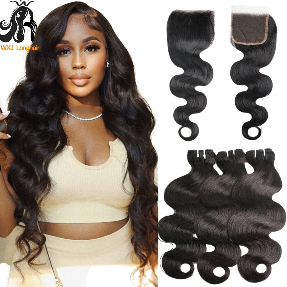 30 Inch Body Wave Bundles With Closure HD lace Closure Wig Making Brazilian Human Hair Saw in Extensions 3 pcs Bundles