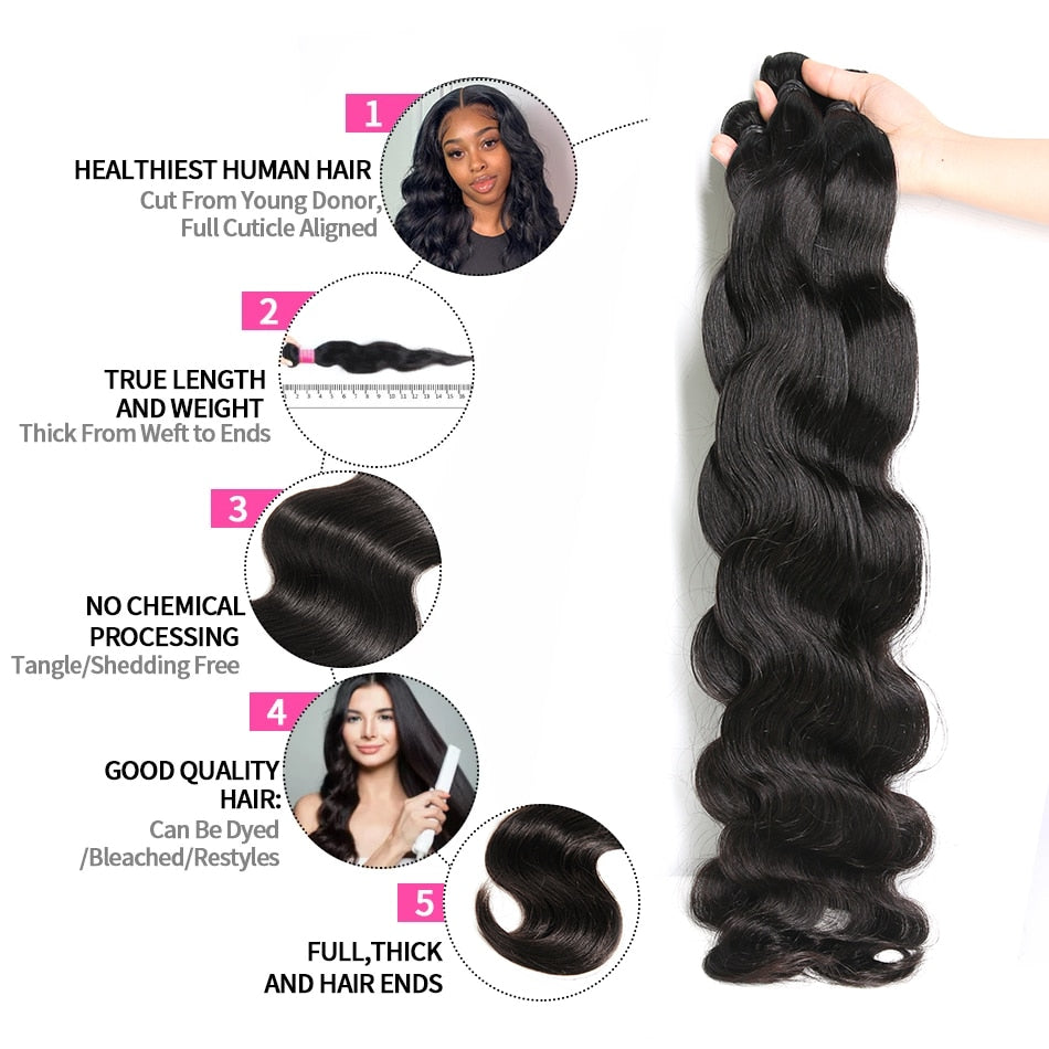 Brazilian Hair Weave Bundles Loose Body Wave 1 3 4 Bundles Virgin Remy Human Hair Bundles Raw Hair Extensions Tissage 28 30 Inch