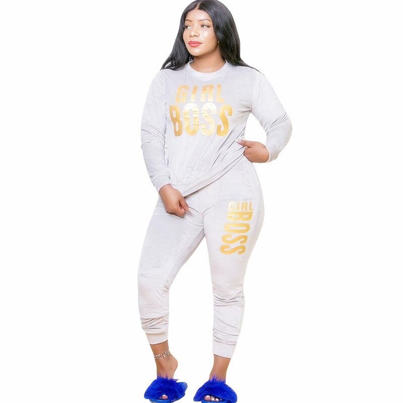 CM.YAYA New XL-5XL Letter Print Velvet Women's Set Sweatshirt Top Jogger Pants Suit Tracksuit Two Piece Set Fitness Outfit