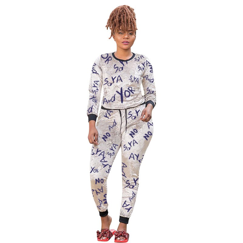 CM.YAYA New XL-5XL Letter Print Velvet Women's Set Sweatshirt Top Jogger Pants Suit Tracksuit Two Piece Set Fitness Outfit