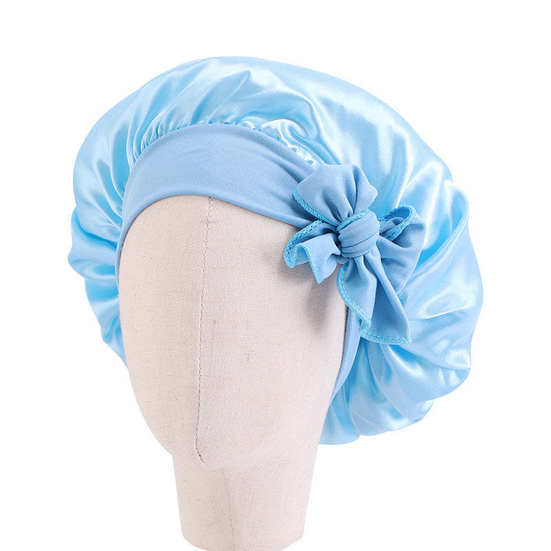 Baby Silky Satin Bonnet Sleep Cap Children Girl Night Turban Children Solid Headwear Cute Headwrap Hat Fashion Hair Wear