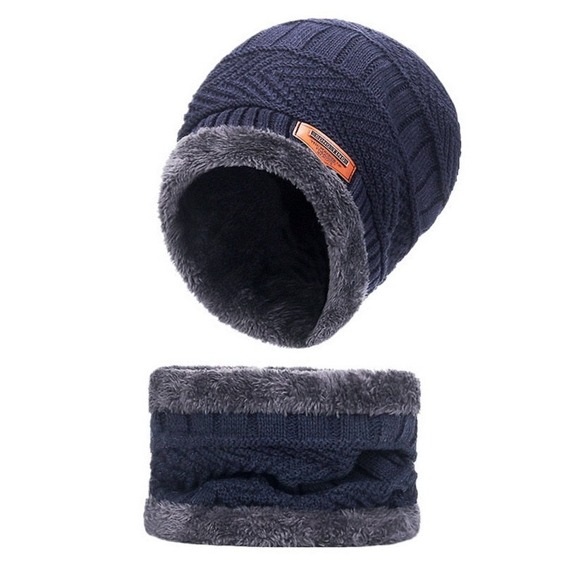 3pcs/set Fashion  Knitted Hat Men Women's Winter 2021 Hats With Scarves And Touch Screen Gloves Thick Warm Beanie Hat Men Caps