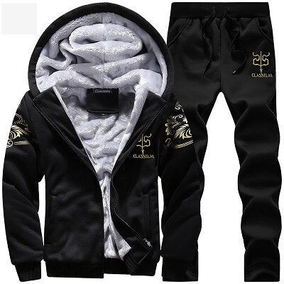 2 Pieces Sets Tracksuit Men New Brand Autumn Winter Thick Hooded Sweatshirt Coat+Pants Male Outfit Sportswear Set Chandal Hombre