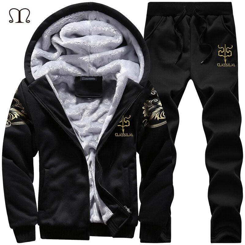 2 Pieces Sets Tracksuit Men New Brand Autumn Winter Thick Hooded Sweatshirt Coat+Pants Male Outfit Sportswear Set Chandal Hombre