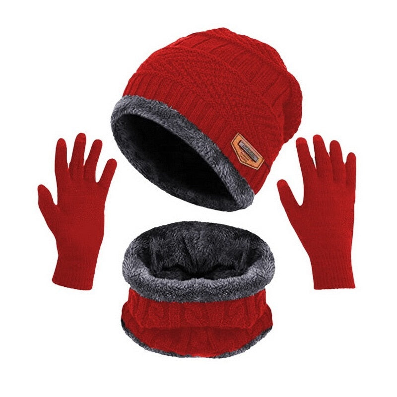 3pcs/set Fashion  Knitted Hat Men Women's Winter 2021 Hats With Scarves And Touch Screen Gloves Thick Warm Beanie Hat Men Caps