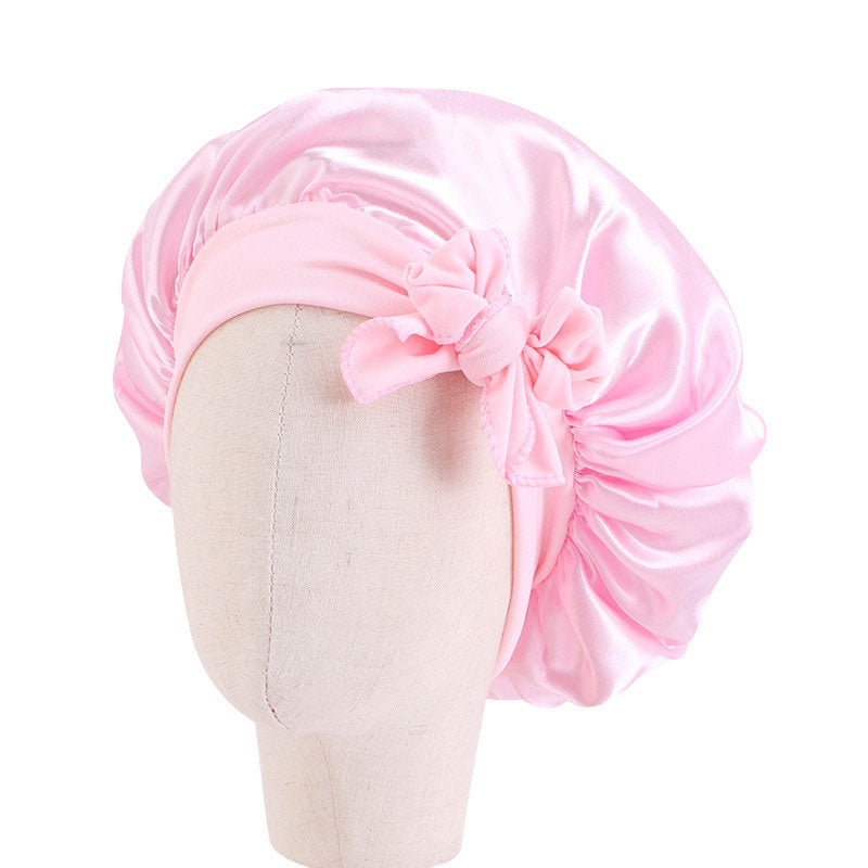 Baby Silky Satin Bonnet Sleep Cap Children Girl Night Turban Children Solid Headwear Cute Headwrap Hat Fashion Hair Wear