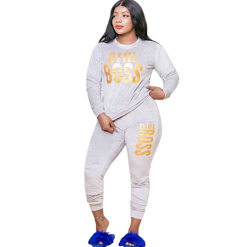 CM.YAYA New XL-5XL Letter Print Velvet Women's Set Sweatshirt Top Jogger Pants Suit Tracksuit Two Piece Set Fitness Outfit